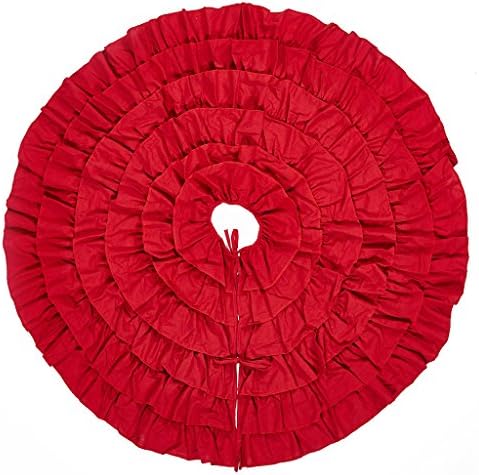 Lalent Christmas Tree Skirt, 48 Inches Red Black Buffalo Check and Burlap 6 Layers Ruffled Xmas Tree Skirt Gifts for Party Holiday Christmas Decorations (Red/Black)