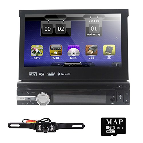 Car Video AUDIO Single-DIN 7 inch Motorized Touchscreen DVD Player Receiver, GPS Navigation, Detachable Panel, Bluetooth, Wireless Remote