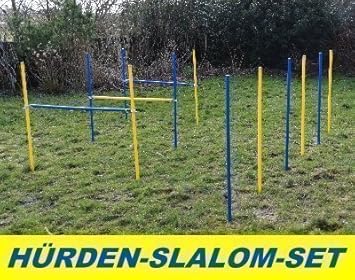 AGILITY-ÜBUNGS-HÜRDEN/SLALOM-STANGEN-SET IN BLAU/GELB