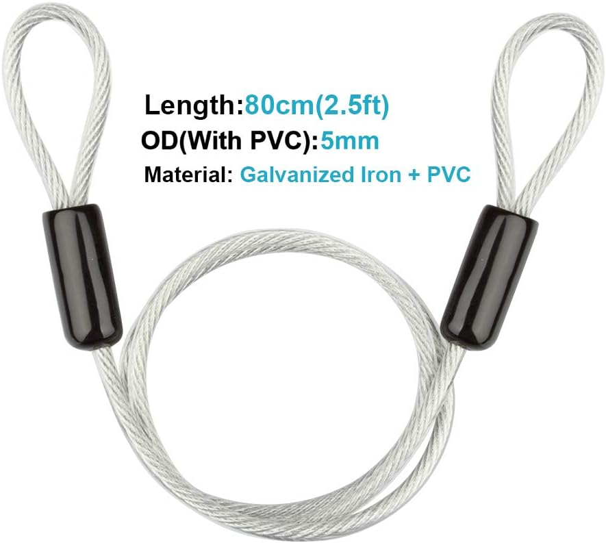 2.5 ft Security Cable Luggage Lock Safety Cable Wire with Double Looped Ends, 5mm Iron Galvanized PVC Coated Braided Security Cable Max. Load 220 lb (4 Pack) - - 