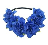 Floral Fall Rose Holiday Christmas Crown Festival Headbands Hippie Flower Headpiece F-53 (Royal Blue)
