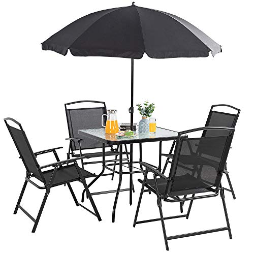 Vongrasig 6 Piece Folding Patio Dining Set, All Weather Small Metal