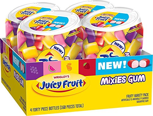 Juicy Fruit Gum Mixies Fruity Chews Sugarfree Bottle, 40 Count (Pack of 4)