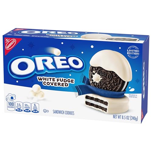 OREO WHITE FUDGE COVERED CHOCOLATE SANDWICH COOKIES, LIMITED EDITION HOLIDAY COOKIES, 8.5 OZ