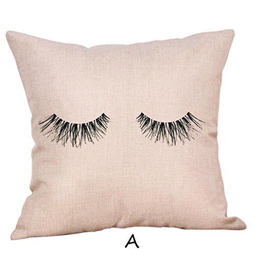 Tiean New Creative Eyelash Pillow Cases Linen Sofa Cushion Cover Home Decor Pillow Case (A)