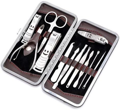 Housweety 12pcs Manicure Set Manicure Pedicure Nail Clippers Scissors Grooming Kit,1 Set