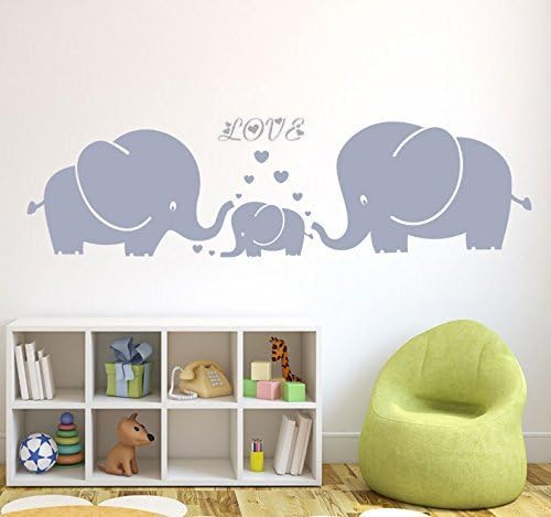 Cute Three family Elephant Wall Decals for kid Room Room Decor Baby Nursery (Gray)