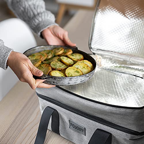 POJORY Insulated Casserole Carrier for Hot or Cold Food, Double Decker Casserole Dish Carrier Lasagna Holder Tote for Parties, Picnic, Potluck, Beach, Camping, Fits 9\