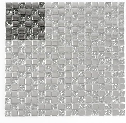 Metallic Silver and Glass glossy Mosaic Tiles – a modern accent for your interiors, a wall decoration for a music venue, nightclub, or fireplace décor (Sample 4x4 inch, Metallic Silver and Glass)
