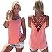 Women's Cute Criss Cross Back Tank Tops Loose Hollow Out Camisole Shirt(Pink,Large)