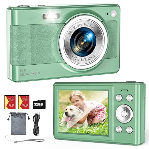 Upgrade Digital Camera, 56MP FHD 1080P Camera for Kids with 32GB TF Card, Two Batteries, Lanyard, Compact Small Camera for Kids Boys Girls