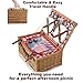 Picnic Basket Set for 4 with Insulated Cooler Bag- 30 Pc Kit Includes Wicker Basket with Handle and Lid, Wine Glasses, Stainless Steel Flatware, Ceramic Plates, Linen Napkins, Utensil Set and Blanket