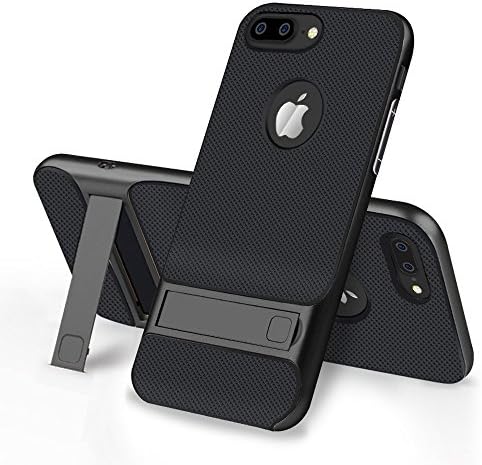 iPhone 7plus 8plus Case With Kickstand - USAcases 2017 Slim Fit Built-in Holder Stand Premium Carbon Fiber Dual Layer Hybrid Shockproof Heavy Duty Protection For iPhone 7Plus/8plus (Black)