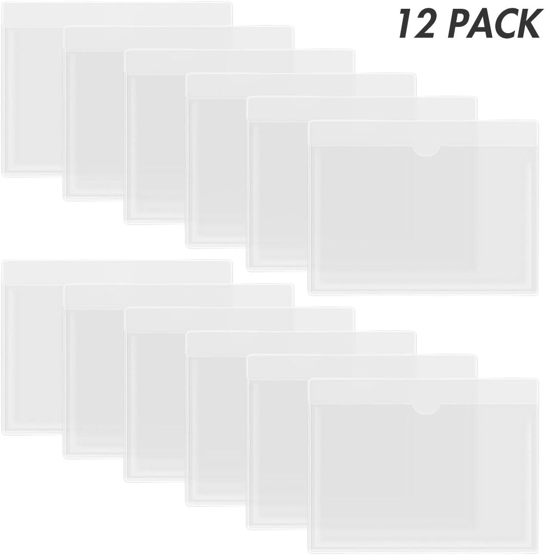 COOLOOK 12 Pack Self-Adhesive Card Pockets - Top Open for Loading - Card Holder for Organizing and Protecting Your Cards or Photos - Clear Plastic, 4.1 x 6.28 Inches