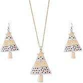Christmas Tree Necklace Earring Set for Women Red Green Layered Christmas Tree Pendant Necklace Fashion Layered Xmas Dangle Drop Earrings Xmas Holiday Set Christmas Holiday Winter Party Jewelry