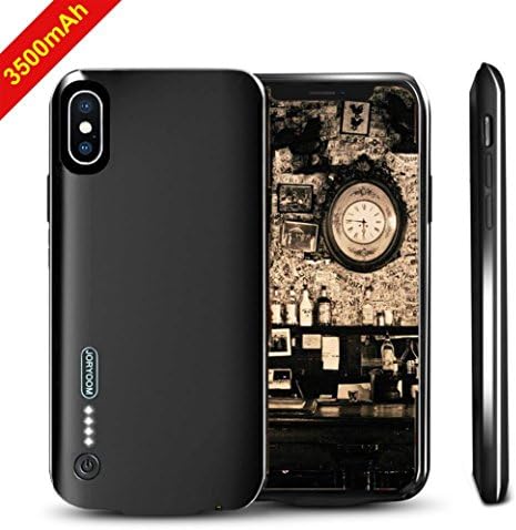 Battery Case for iPhone X,NUTK 3500mAh Thin Rechargeable Charging Case Supports Lightning Headphone/3.5mm Jack Earphone, Ultra Slim Extended Battery Pack Power Bank Protective Cover for iPhone X-Black