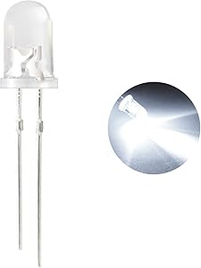 DiCUNO 100pcs 5mm White Bi-pin Light Emitting Diode, Round Super Bright LED for DIY LED Projects (Light Color: White)