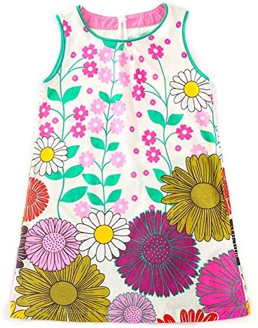 Jobakids Girls Summer Cotton Sleeveless Cute Prints with Pockets Dress for Toddler(Blue/2T/2-3YRS)