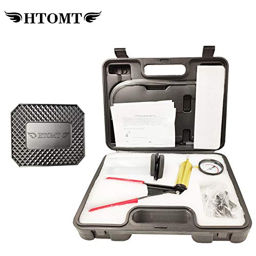 HTOMT 2 in 1 Brake Bleeder Kit Hand held Vacuum Pump Test Set for Automotive with Sponge Protected Case,Adapters,One-Man Brake and Clutch Bleeding System (Black)