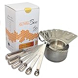 Stainless Steel Measuring Cups and Measuring Spoons - Set of 13 with 2 Bonus Items - By Keowee Bee