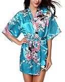 Avidlove Women's Kimono Robes Peacock and Blossoms Silk Nightwear Short Style