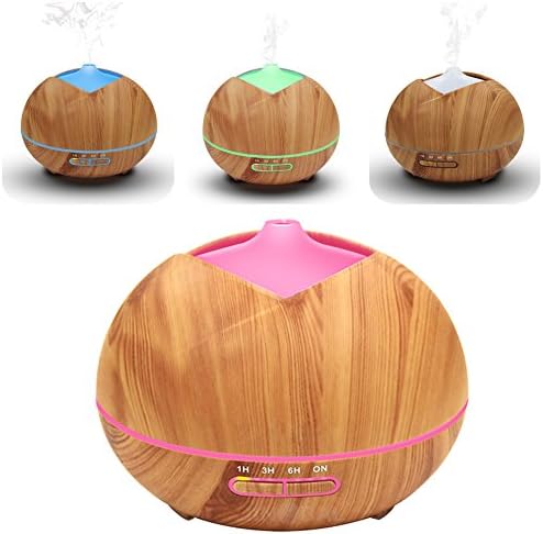 Shengruhua Aromatherapy Essential Oil Diffuser Ultrasonic Cool Mist Diffusers with 7 Color LED Lights Waterless Auto Shut-off, Wood Grain,Birthday Gifts Editiom, 350ml (Light Gray 2)