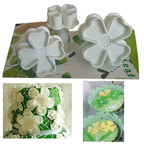 Lucky Clovers Cake Sugarcraft Plunger Fondant Cutter Decorating Mould DIY Tools - 4 Leaf Petals Heart Butterfly Embossing Tool - Set of 3