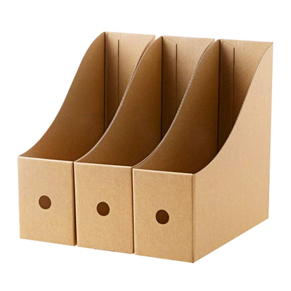 3 Pack Kraft File Magazine Holder Waterproof Cardboard File Rack Storage Organizer Box Desktop Standing Collector Document File Divider Sorter Shelf Paperwork Organiser for School Office Home Library