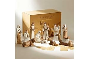 Storieme Nativity Set for Christmas Indoor: 12-Piece 7.87 Inches Resin Nativity Figures with The Three Wisemen - Christian Holy Family Traditional Figurines Tabletop Mantel Decorations