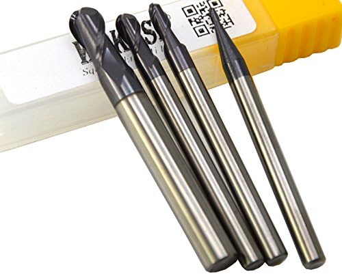 Wokesi 1.5 2 3 4mm Radius,Ball Nose End Mill Set,Pack of 4,Std Length,HRC45,2Flutes,TiAlN Coated,Metric,Solid Carbide,CNC Router Bits Profiling Milling Cutting Tools (R1.5+R2+R3+R4 HRC45)
