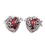 Pandahall 2 pcs Red Heart Brass Prayer Wish Craft Photo Frame Locket Box Necklace Pendants
