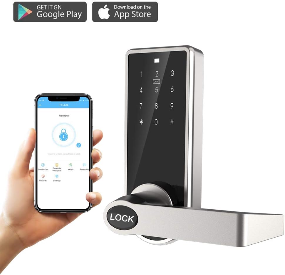 ARCBLD Smart Lock Keyless Lock with Touchscreen Keypad and Bluetooth Enabled APP Works with iOS and Android for Home Hotel Apartment (Silver)