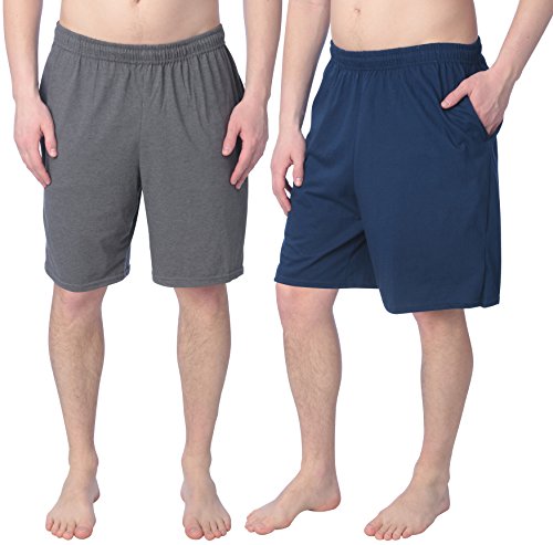 Fruit of the Loom Men's Cotton Shorts with Side Pockets (Single/2 Pack), Charcoal Heather/Deep Cobalt, L