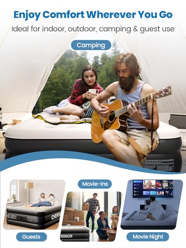 CHERIMOR Queen Air Mattress with Built-in Pump, 18" Raised Comfort, 48Hr Leak-Proof Test, Upgraded Honeycomb Pillar Design, Supports 800 lbs, 3-Min Inflation-Inflatable Bed for Home Guests & Camping