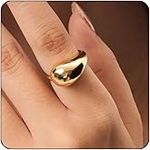 MISWOYI Chunky Gold Plated Teardrop Rings For Women,Stainless Steel Water Drop Ring Thick Dome Gold Open Dupes Rings Non Tarnish Statement Trend Jewelry