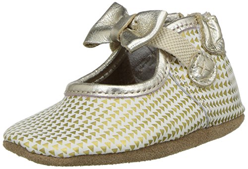 Robeez Girls' Mary Jane Soft Soles Crib Shoe, Triangle Print Gold, 0-6 Months M US Infant