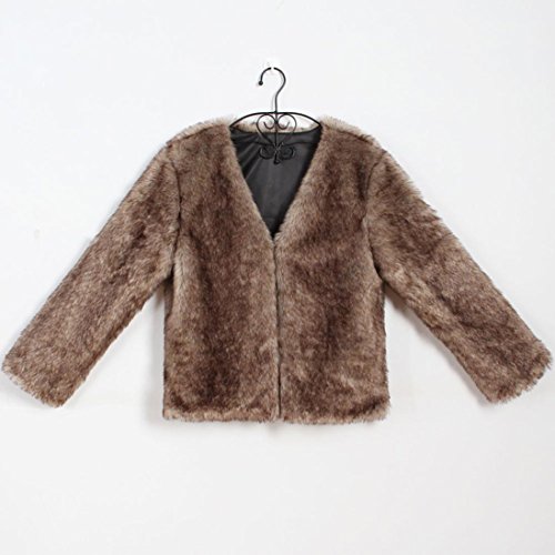 Elogoog Women's Elegant Short Faux Fur Coat Winter Warm Fur Jacket Overcoat Outerwear (XXL,Brown)