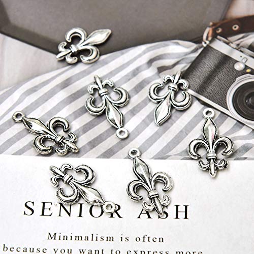 Monrocco 100 Pcs Antique Silver Fleur De Lis Charms Pendant Bulk for Bracelets Jewelry Making Crafts