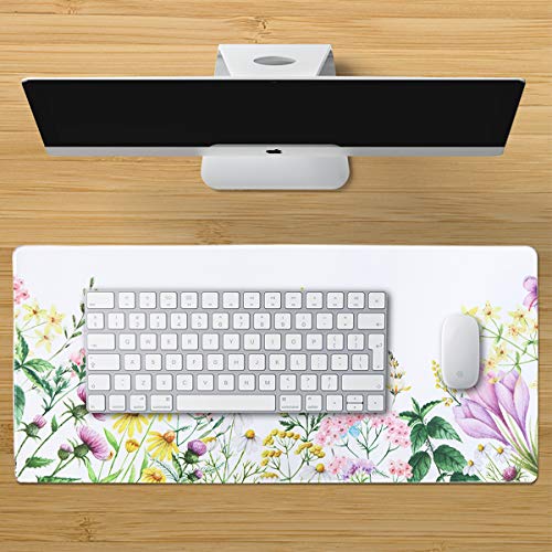 Anyshock Extended Gaming Mouse Pad, Large XL (35.4x15.7inch) Mouse Mat Keyboard Pad with Stitched Edges, Water-Resistant Non-Slip Base Ideal for Computer & PC (35.4x15.7inch,Flower)