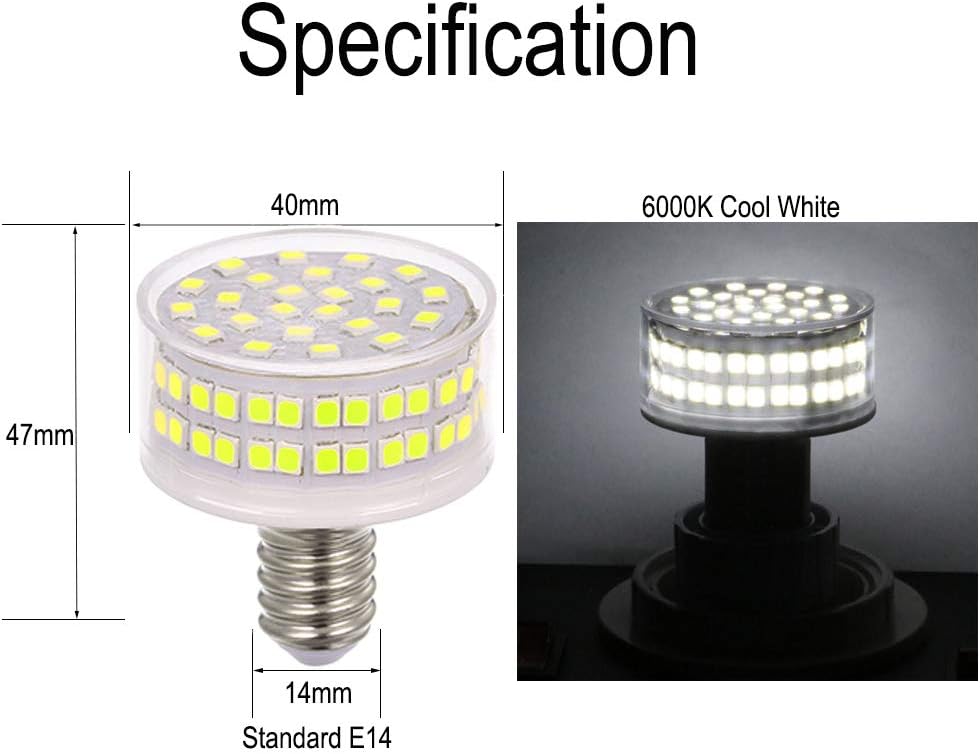 ZFQ E14 Screw Base LED Squat Light Bulb 9W, 90 Watt Halogen Equivalent, 900 Lumen, 6000K Cool White - Image 3
