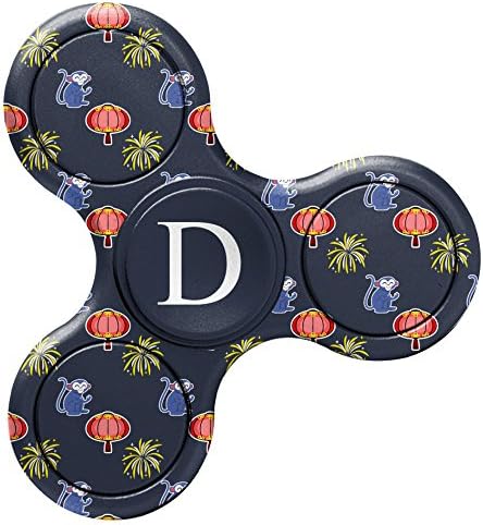 [ D - INITIAL ] Name Monogram Fidget Toy EDC Hand Spinner Stress Reducer Relieve Anxiety [ Purple Asian Monkey Pattern ]
