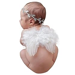 2PCS White Baby Angel Wings with Headband, Newborn