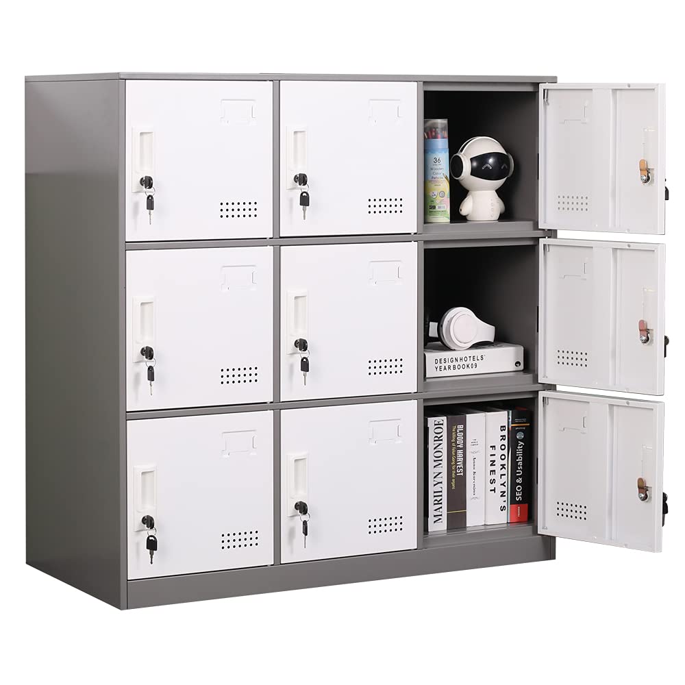 Photo 1 of iCHENGGD Metal Locker 9 Door Storage Cabinet, Steel Storage Lockers for Employees, Lockable Metal Cabinet with Lock and Ventilation, Office School Gym Storage Organizer