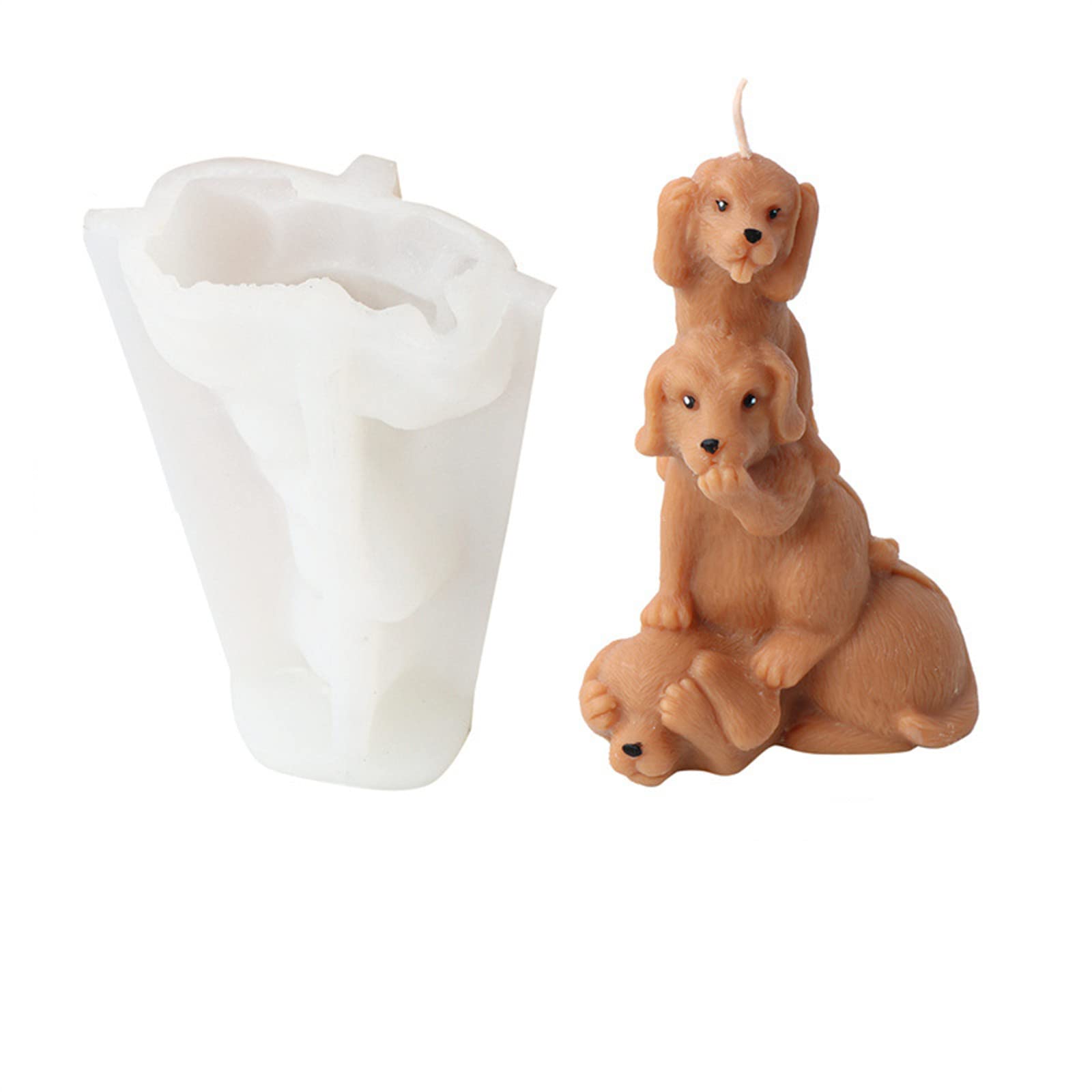 Xidmold 3D Stacking Dog Candle Mould, Dog Silicone Mould for Fondant, Chocolate, Cake Decor, Candle, Soap, Polymer Clay, Plaster Ornament, Resin Art (Dog)