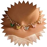 Yheakne Boho Resin Butterfly Dangle Necklace Dangle Rainbow Butterfly Necklace Vintage Acrylic Butterfly Choker Necklace Colorful Butterfly Collar Necklace Jewelry for Women