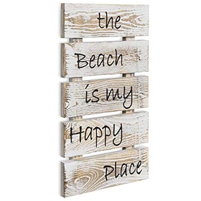 MyGift Whitewashed Wood Hanging Wall Decor Plaque with Decorative Nautical Design and The Beach is My Happy Place Quote 51mgHdWGSNL. SS400
