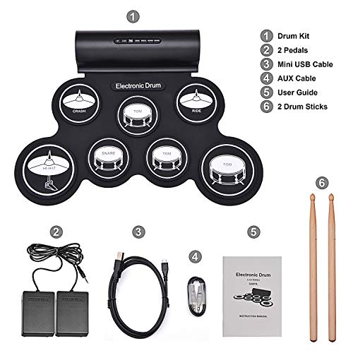 Electronic Drum Set Roll-Up Portable 7-Pad Kit With Headphones
