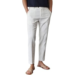 GINGTTO Linen Pants Men Slim Fit Tapered Leg Elastic Waist Casual Summer | 28/30inch, Cropped, Old Money, Lightweight, Stretc