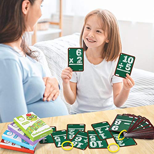 Koogel Math Flashcards, Kids Flash Cards Math Addition Subtraction Multiplication Division Punched Cards Number FlashCards for 1st 2nd 3rd 4th 5th 6th Grade