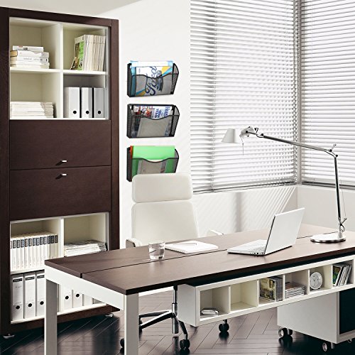 Samstar 3 Pocket Mesh Wall File Holder Organizer, Hanging Wall Mounted Mail Organizer Letter Sorter (Black)